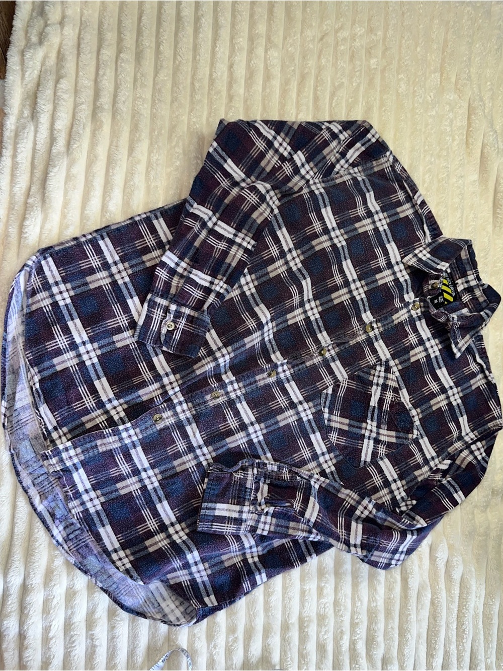 Women's Navy, Purple and White Plaid Button-Down Shirt